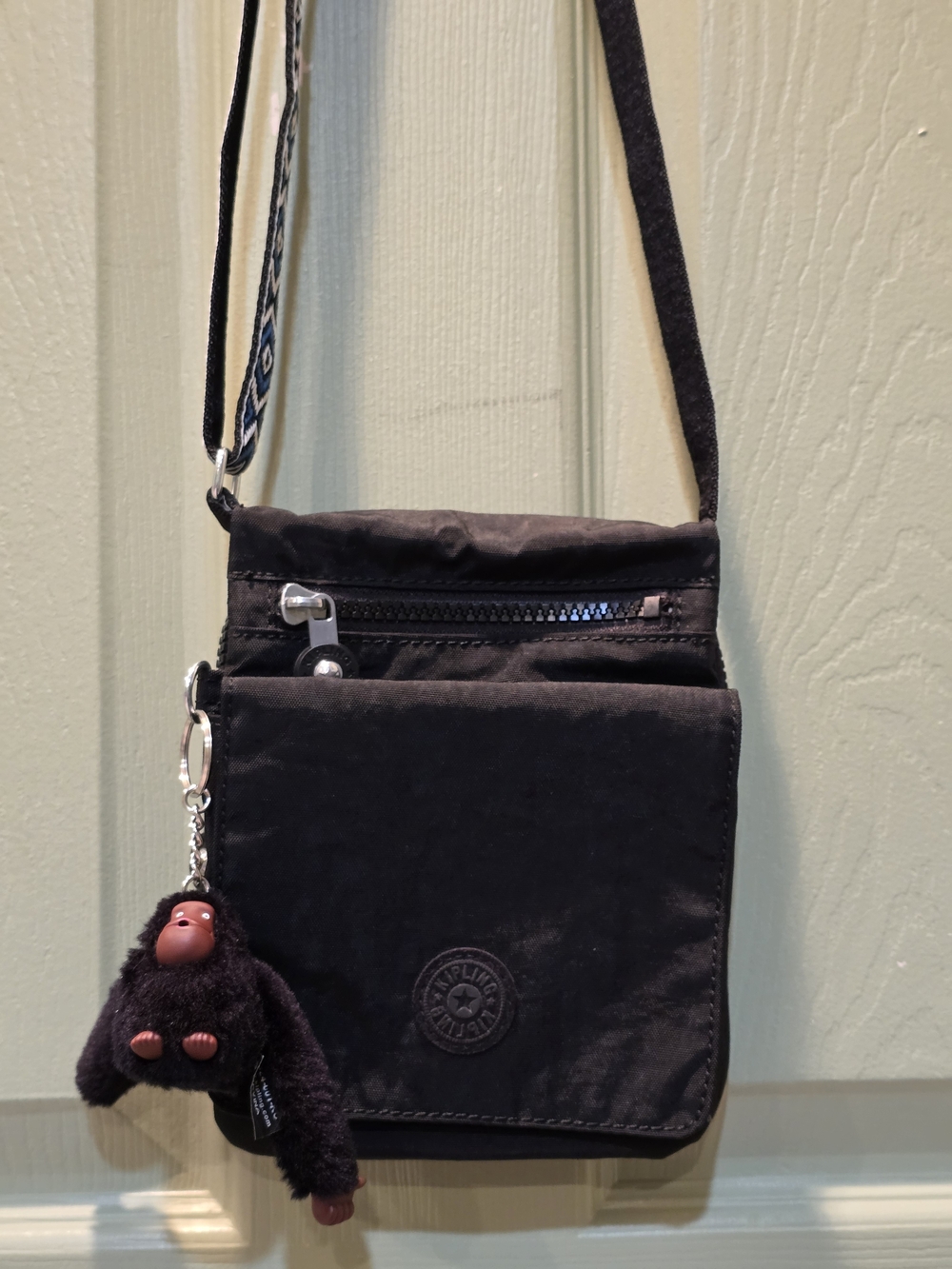 Kipling Small Black Crossbody Bag with Monkey Charm
